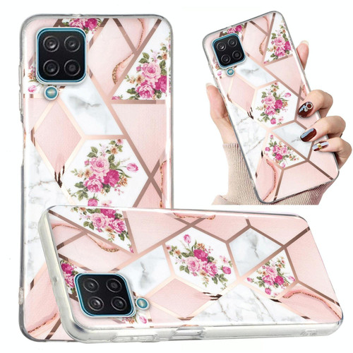 For Samsung Galaxy A12 Electroplated Marble Pattern TPU Phone Case(Rose Pink White)