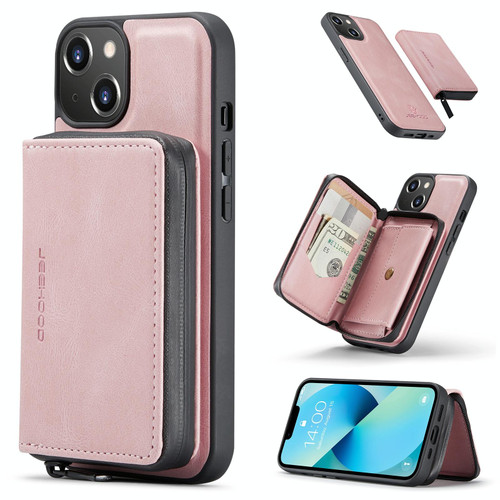 For iPhone 14 Plus JEEHOOD Magnetic Zipper Wallet Leather Phone Case (Pink)