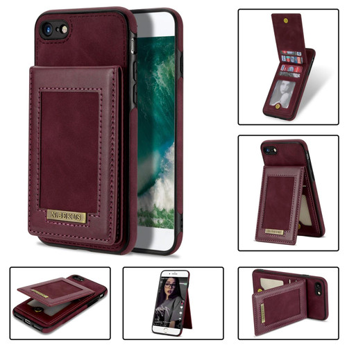 For iPhone SE 2022 / SE 2020 / 8 / 7 N.BEKUS Vertical Flip Card Slot RFID Phone Case(Wine Red)