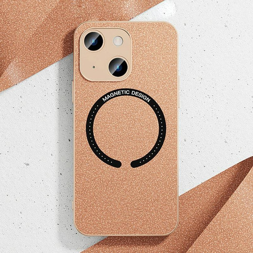 For iPhone 14 Leather Electroplated Magsafe Case (Gold)