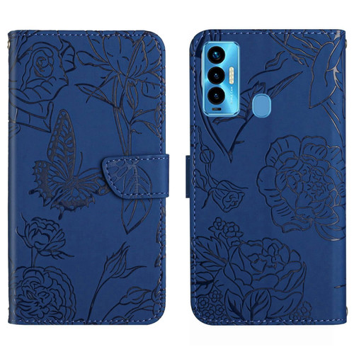For Tecno Camon 18i HT03 Skin Feel Butterfly Embossed Flip Leather Phone Case(Blue)