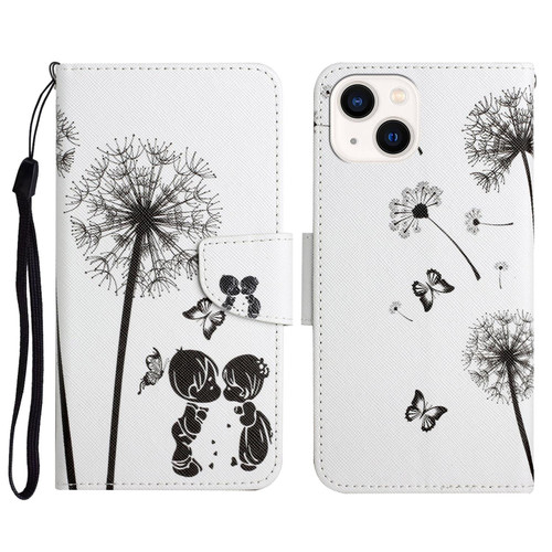 For iPhone 14 3D Colored Drawing Flip Leather Phone Case (Dandelions)