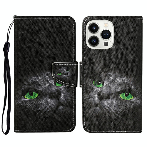 For iPhone 14 Pro Max 3D Colored Drawing Flip Leather Phone Case (Black Cat)