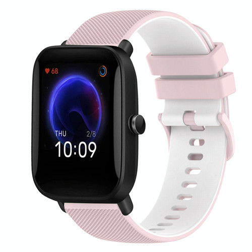 For Amazfit Pop Pro 20mm Checkered Two-Color Silicone Watch Band(Pink+White)
