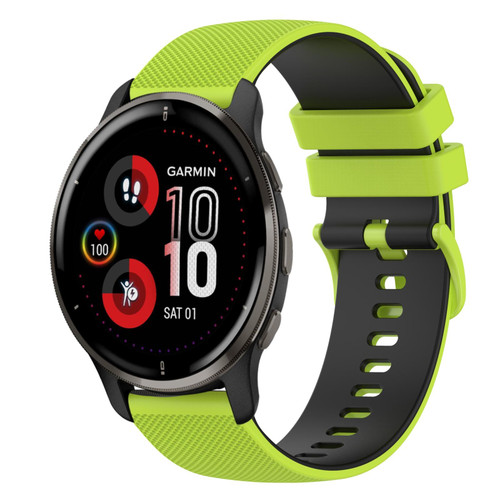 For Garmin Venu 2 Plus 20mm Checkered Two-Color Silicone Watch Band(Lime Green+Black)