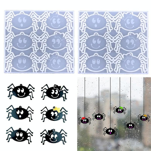 2 PCS DIY Halloween Spider Glass Pendant Crystal Drop Plastic Mold(White)
