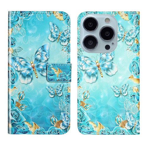 For iPhone 14 Pro Max 3D Drawing Leather Phone Case (Butterflies)