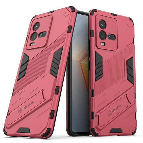 For vivo iQOO 10 PC + TPU Shockproof Case with Invisible Holder(Light Red)