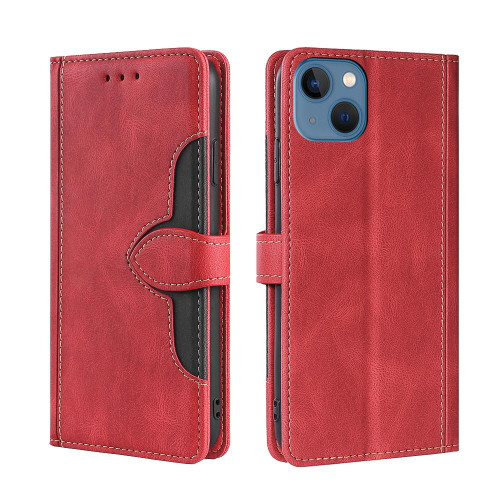 For iPhone 14 Skin Feel Magnetic Buckle Leather Phone Case (Red)
