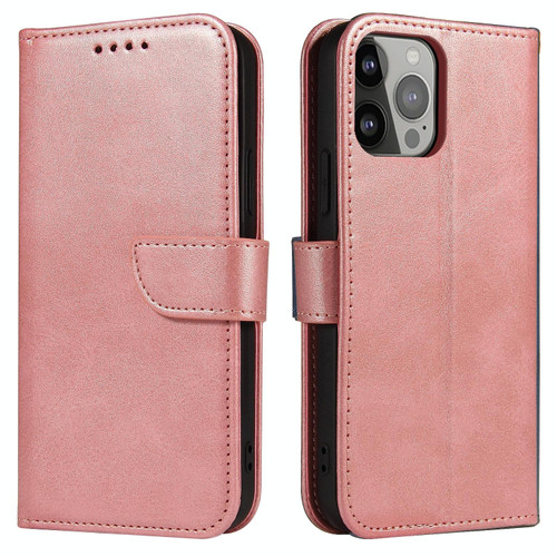For iPhone 14 Pro Max Calf Texture Buckle Flip Leather Phone Case (Rose Gold)