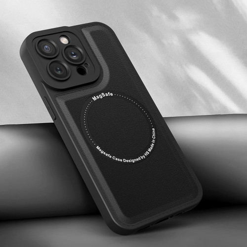 For iPhone 14 Plus Magsafe Magnetic Plain Leather Phone Case (Black)