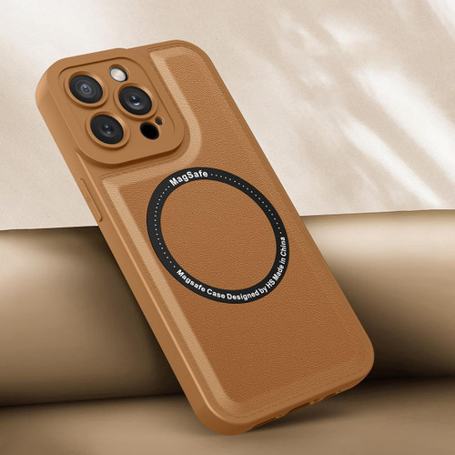 For iPhone 13 Magsafe Magnetic Plain Leather Phone Case(Brown)