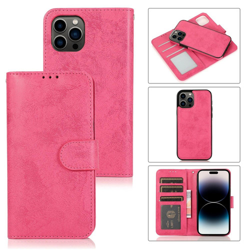For iPhone 14 Pro Max 2 in 1 Detachable Leather Case (Pink)