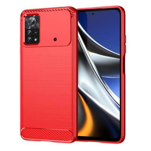 For Xiaomi Poco X4 Pro 5G Brushed Texture Carbon Fiber TPU Phone Case(Red) For Xiaomi Poco X4 Pro 5G Brushed Texture Carbon Fiber TPU Phone Case(Red)