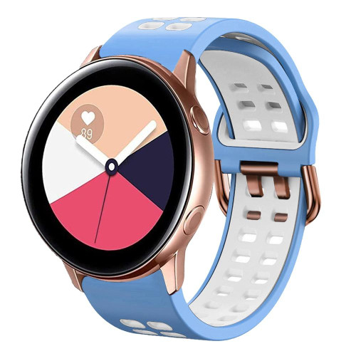 For Galaxy Watch Active 2 20mm Breathable Two-Color Silicone Watch Band(Light Blue+White)