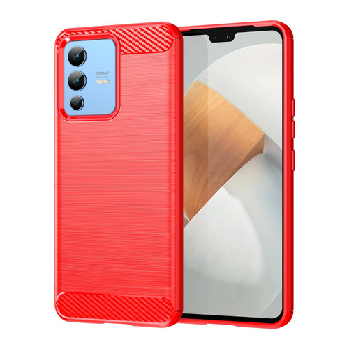 For vivo V23 5G Brushed Texture Carbon Fiber TPU Phone Case(Red)