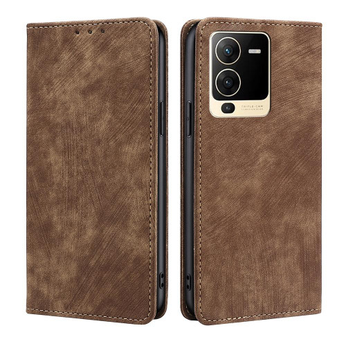 For vivo S15 5G RFID Anti-theft Brush Magnetic Leather Phone Case(Brown) For vivo S15 5G RFID Anti-theft Brush Magnetic Leather Phone Case(Brown)