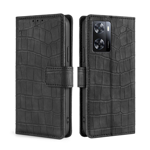 For OPPO A57 4G 2022 Skin Feel Crocodile Magnetic Clasp Leather Phone Case(Black) For OPPO A57 4G 2022 Skin Feel Crocodile Magnetic Clasp Leather Phone Case(Black)