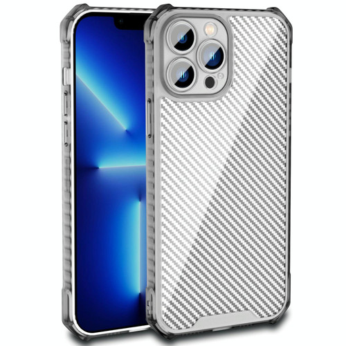 For iPhone 12 Carbon Fiber Texture Shockproof Phone Case(Transparent Black)