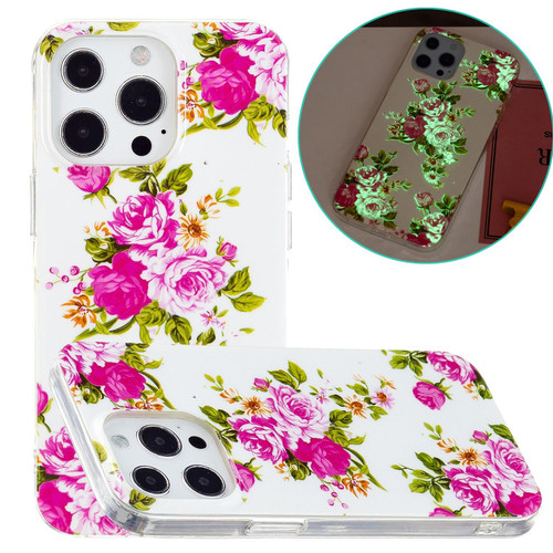 For iPhone 14 Pro Luminous TPU Soft Phone Case(Rose Flower)