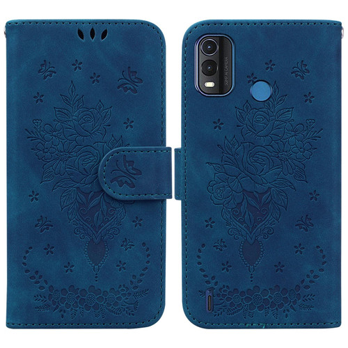 For Nokia G11 Plus Butterfly Rose Embossed Leather Phone Case(Blue)