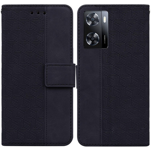For OPPO A57 2022 4G/A57 2022 5G/Realme Q5i/Realme V23 5G/Realme Narzo 50 5G/A77 5G Geometric Embossed Leather Phone Case(Black)