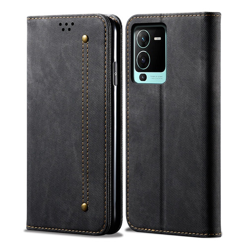 For vivo S15 Pro Denim Texture Casual Style Horizontal Flip Leather Case(Black)