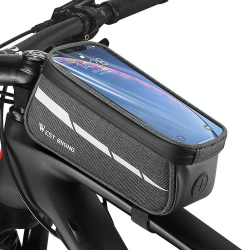 WEST BIKING 7 inches Mountain Bike Mobile Phone Touch Screen Front Beam Bag(Black Gray) WEST BIKING 7 inches Mountain Bike Mobile Phone Touch Screen Front Beam Bag(Black Gray)