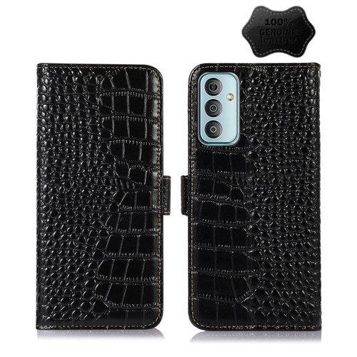 For Samsung Galaxy M13 4G Global Crocodile Top Layer Cowhide Leather Phone Case(Black)