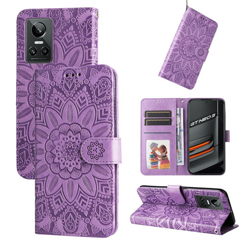 For OPPO Realme GT Neo3 Embossed Sunflower Leather Phone Case(Purple) For OPPO Realme GT Neo3 Embossed Sunflower Leather Phone Case(Purple)