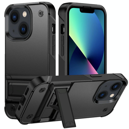 For iPhone 14 PC + TPU Shockproof Phone Case with Holder (Black+Black)