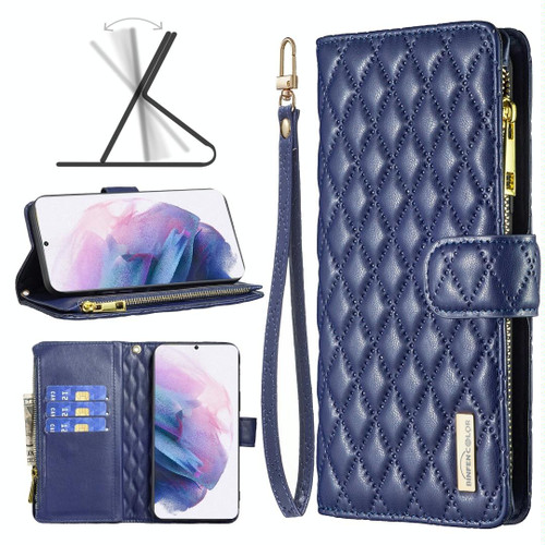 For Samsung Galaxy S21+ 5G Diamond Lattice Zipper Wallet Leather Flip Phone Case(Blue) For Samsung Galaxy S21+ 5G Diamond Lattice Zipper Wallet Leather Flip Phone Case(Blue)