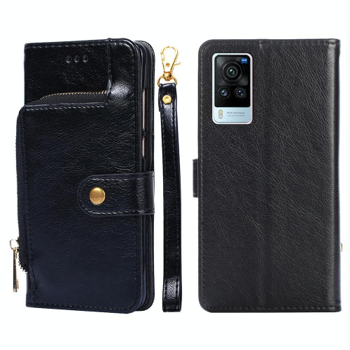 For vivo X60 Pro/X60 Curved Screen Global Version Zipper Bag PU + TPU Horizontal Flip Leather Phone Case(Black)