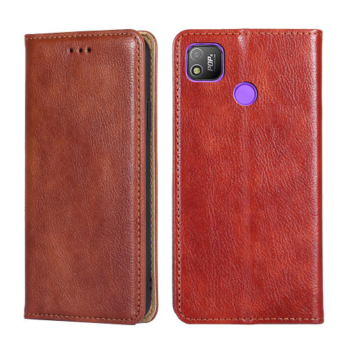 For Tecno Pop 4 Gloss Oil Solid Color Magnetic Leather Phone Case(Brown)