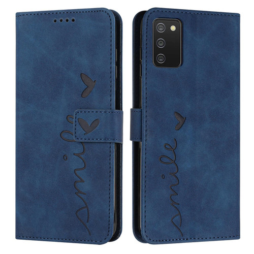 For Samsung Galaxy A03S 166mm Skin Feel Heart Pattern Leather Phone Case(Blue)