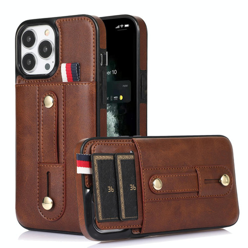 For iPhone 13 Pro Max Wristband Kickstand Wallet Leather Phone Case (Brown) For iPhone 13 Pro Max Wristband Kickstand Wallet Leather Phone Case (Brown)