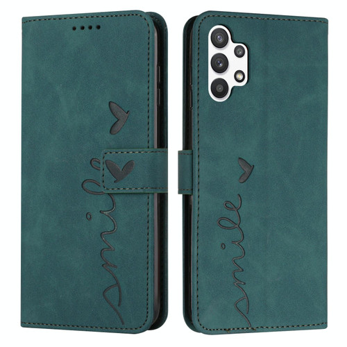 For Samsung Galaxy A13 4G Skin Feel Heart Pattern Leather Phone Case(Green)