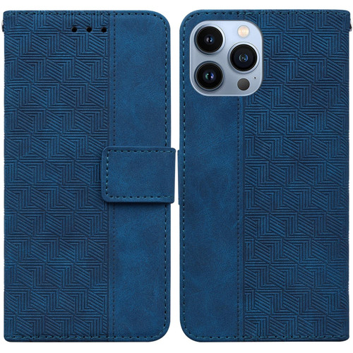 For iPhone 14 Pro Max Geometric Embossed Leather Phone Case (Blue)