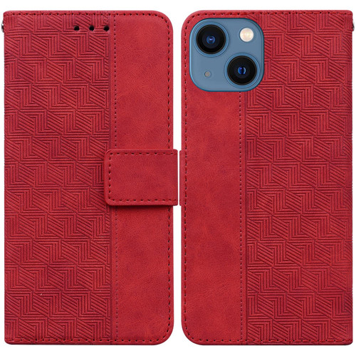 For iPhone 14 Geometric Embossed Leather Phone Case (Red) For iPhone 14 Geometric Embossed Leather Phone Case (Red)