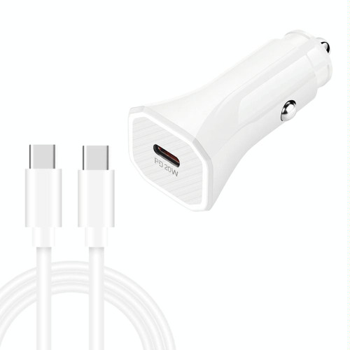 TE-P2 PD20W USB-C / Type-C Car Charger with Type-C to Type-C Data Cable(White)