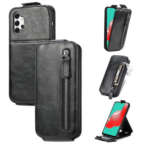For Samsung Galaxy A32 5G Zipper Wallet Vertical Flip Leather Phone Case(Black)
