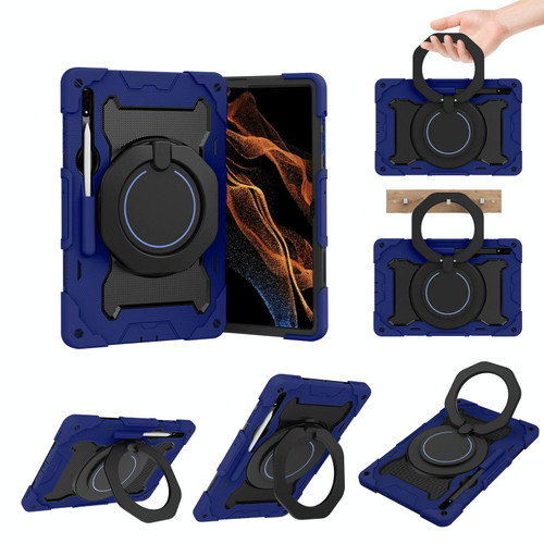For Samsung Galaxy Tab S8 Ultra Armor Contrast Color Silicone + PC Tablet Case(Navy Blue)