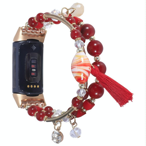 For Fitbit Charge 5 Round Bead Chain Watch Band(Red) For Fitbit Charge 5 Round Bead Chain Watch Band(Red)
