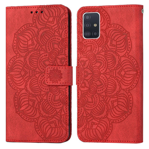 For Samsung Galaxy A51 4G Mandala Embossed Flip Leather Phone Case(Red)