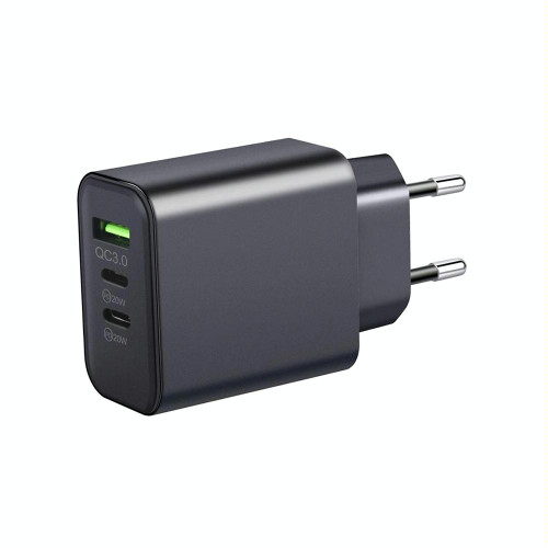 40W Dual PD + QC3.0 Ports Travel Charger for Mobile Phone Tablet(Black EU Plug)