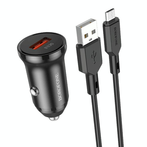 Borofone BZ18 Single USB Port QC3.0 Car Charger with Micro USB Charging Cable(Black)