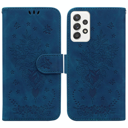 For Samsung Galaxy A72 5G / 4G Butterfly Rose Embossed Leather Phone Case(Blue)