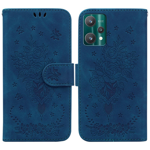 For OPPO Realme 9 Pro Butterfly Rose Embossed Leather Phone Case(Blue)