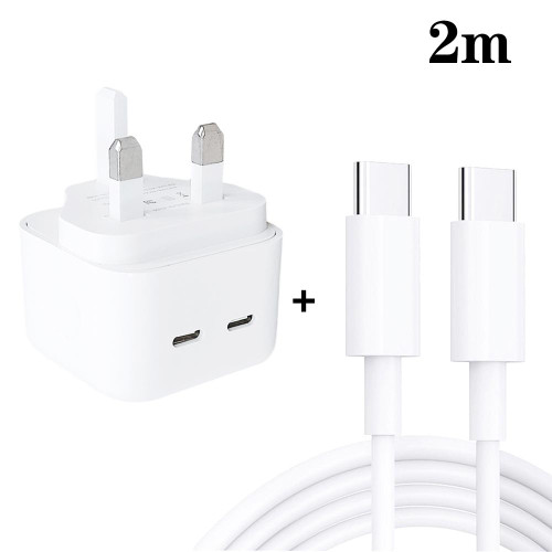 SDC-40W Dual PD USB-C / Type-C Ports Charger with 2m Type-C to Type-C Data Cable, UK Plug