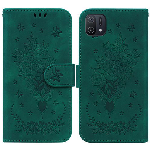 For OPPO A16K Butterfly Rose Embossed Leather Phone Case(Green)